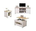 Homemade Deisgn FurnitureHMD Living Room 3 Piece Set TV Cabinet 2 Doors TV Stand Lift-up Top Coffee Table with Hidden Compartment Lamp Table Small Side Table (Set A)