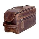 KomalC Premium Buffalo Leather Unisex Toiletry Bag Travel Dopp Kit Distressed Tan