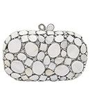 Boutique De FGG Synthetic Shell Evening Bags and Clutches for Women Formal, Wedding Bridal Rhinestone Handbags and Purses, Silver #198, Small