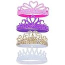 FROG SAC 4 Glitter Tiara Headbands for Girls, Elastic Princess Crown Hair Bands for Toddlers, Stretch Sparkly Hair Accessories for Toddler Girl Children