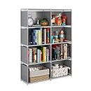 JIUYOTREE 5-Tiers Closet Storage Organizer with Fabric Cloth at Back，Double Row Modular Cubes Bookshelf,Living Room,Study Room,Bedroom,Grey