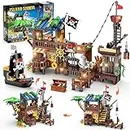 HOGOKIDS Pirate Ship Wharf Building Toy with LED Light - 781PCS Medieval Pirate's House Building Block Set, STEM Architecture Bricks Kit for Kids Girls Boys Ages 6 7 8 9 10 11 12+ Birthday Gift