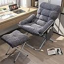 Living Room Lazy Chair with Ottoman & Armrest, Modern Comfy Folding Lounge Chair Reclining Sofa Leisure Chair Armchair with Footstool for Bedroom/Office/Hosting, Grey