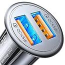 AINOPE USB Zigarettenanzünder Adapter, KFZ USB Ladegerät [Dual QC3.0 Port] 36W/6A Ladegerät für Auto Mini Metal Legierung Schnellladung Kompatibel mit iPhone 12/11/XS/XR, Note 9/Galaxy S10/S9, iPad