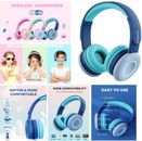 Kids Headphones Bluetooth School Headsets Over-Ear Wireless Wired Foldable BLUE