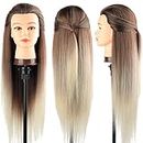 DanseeMeibr Tete a Coiffer, 66cm Tête de coiffure 100% de Cheveux Synthétiques Têtes d'exercice pour le Salon Coiffeur Poupée avec Support + Ensemble de Tresse