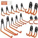 16 Pack Garage Hooks Heavy Duty, Utility Steel Garage Storage Hooks, Wall Mount Tool Organizer with Anti-Slip Coating for Garden Tools, Ladders, Bulky Items and More Equipment (Orange)