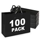 XPCARE 100Pack Frosted Plastic Gift Bags, 16x6x12 Black Plastic Shopping Bags with Handles for Small Business, Boutiques, Retail Stores, Gifts & Merchandise