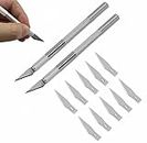 2Pack Precision Carving Craft Knife Stainless Steel Metal Knives with Safety Cap and 10Pcs Knife Blades for DIY Art Work Cutting Sculpture Carving Knife and Hobby Knife etc.