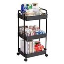 Vtopmart 3 Tier Rolling Cart with Wheels, Detachable Utility Storage Cart with Handle and Lockable Casters, Heavy Duty Storage Basket Organizer Shelves, Easy Assemble for Office, Bathroom, Kitchen