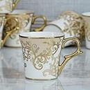 Femora Premium Floral Gold Line Ceramic Coffee & Tea Cup Set of 6, 160 ML