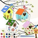 4 Pack DIY Bird House Kit for Kids, Wooden Crafts Arts for Children to Build and Paint Birdhouse (Includes Paints & Brushes), Wooden Arts for Girls Boys