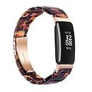 KUI Wongeto Compatible with Fitbit Inspire 2 & Inspire/Inspire HR Bands for Women Girls, Resin Strap with Stainless Steel Buckle Replacement Bands for Fitbit Inspire accssorises (Rose Gold+Tortoise)