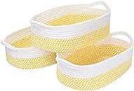 LixinJu Oval Woven Basket Set of 3 Cotton Rope Basket with Handle Storage Baskets for Organizing Bins Organizer for Towel Book Kids Cloth Baby Dog Toys Closet Gift, Yellow