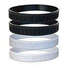 Nothing is Impossible, Exceed Your Own Expectations Motivational Silicone Wristbands, Rubberband Bracelets for Fitness, Workouts, Exercise, Basketball (Black & White 4 Pack (2 Each))