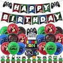 34 Pcs Video Game Birthday Party Decorations for Boys Teens Adults, Colourful Gamer Gaming Party Supplies for Birthday Party - Happy Birthday Banner, Balloons, Cupcake Topper, Cake Topper