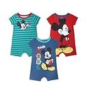 Disney Baby 3 Pack Rompers, Mickey Blue, 12 Months