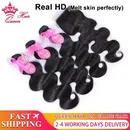 Queen Hair Body Wave Bundles With Real HD Invisible Lace Closure Frontal 4x4 5x5 6x6 13x4 13x6 100%