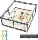 dearlomum Baby Playpen,70"x60" Extra Large Baby Playard, Playpen for Babies with Gate, 0-6 to 12 Months Baby Activity Center, Sturdy Safety Playpen with Soft Mesh,Playpen for Toddlers(Gray)