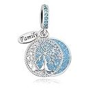 LSxAB Family Sparkling Blue Tree of Life Charms Compatible with Pandora Bracelets