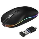 Wireless Mouse with Type-c Charging Port, 2.4G Rechargeable Slim LED Wireless Mouse with USB C & Type-c Receiver, 3 Adjustable DPI Silent Mouse for Laptop, Deskbtop, MacBook, PC (Matte Black)