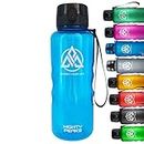 MIGHTY PEAKS XL Sport-Trinkflasche 1.5 liter auslaufsicher 1.5 l-Gym Water Bottle transparent Trinkflasche-Plastik Fitness-Studio Crystal Clear-BPA frei-Wasserflasche 1,5l 1.5l Blau