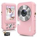 Digital Camera, Bofypoo Compact Camera FHD 1080P 44MP, Vlogging Camera with 16X Digital Zoom, Rechargeable 2.4” Mini Kids Camera with 32GB Memory Card, 2 Batteries for Beginners (Pink)