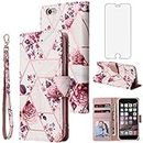 Compatible with iPhone 6plus 6splus 6/6s Plus Wallet Case and Tempered Glass Screen Protector Card Holder Phone Cover for iPhone6 6+ iPhone6s 6s+ i 6P 6a S Six iPhone6splus Women Men Rose Gold