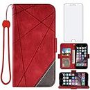 Compatible with iPhone 6plus 6splus 6/6s Plus Wallet Case and Tempered Glass Screen Protector Flip Card Holder Cell Accessories Phone Cover for iPhone6 6+ iPhone6s 6s+ i 6P 6a S Six iPhone6splus Red