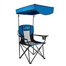 FAIR WIND Oversized Camping Lounge Chair with Adjustable Shade Canopy for Outdoor Sports Heavy Duty Quad Fold Chair Arm Chair - Support 350 LBS(Black Blue)
