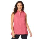 Plus Size Women's Stretch Cotton Poplin Sleeveless Shirt by Jessica London in Tea Rose (Size 24 W)