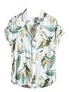 Leriya Fashion Shirt for Men | Tropical Leaf Printed Rayon Shirts for Men | Preppy Short Sleeves | Spread Collared Neck | Perfect for Outing | Camp Wear Shirt for Boys (Large, White) LF-MS-6046