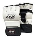 LEW White/Black Martial Arts Training & Sparring | Palm-O Maya Hide Leather Grappling Mitts |Good for Kickboxing, Muay Thai, Cage Fighting, Punching Bag (White/Black, Large/Ex-Large)