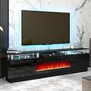 oneinmil 70" Fireplace TV Stand, Entertainment Center with 36" Electric Fireplace, LED Light, 2 Tier TV Console Stand for TVs Up to 80", TV Cabinet for The Living Room TV Stand, Black