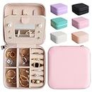 Travel Jewelry Case with Mirror, Mini Portable Jewelry Travel Organizer, Small Jewelry Box for Bridesmaid Gift, Travel Essential to Store Ring, Necklace, Earring (1, Baby Pink)
