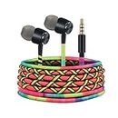 URIZONS Wired Colourful Headphones for Children - in-Ear with Wired Earphones Microphone and Remote Control in-Ear Headset for Laptop Tablets Android Braided Thread Rainbow