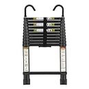 Plantex Heavy-Duty Black Foldable Aluminium Telescopic Ladder with Hooks/Portable and Compact Foldable Ladder-EN131 Certified (3.8Meter/12.5 Feet)