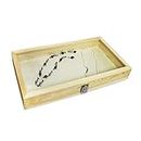 Mooca Wood Glass Top Jewelry Display Case Accessories Storage, Wooden Jewelry Tray for Collectibles, Home Organization Box with Metal Clasp and Tempered Glass Top Lid, Natural Wood Color