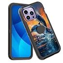 GFEWYTJYJ for iPhone 15 Pro Case,Shockproof 3-Layer Full Body Protection Rugged Heavy Duty High Impact Hard Cover Case for iPhone 15 Pro 6.1 Inch 2023,Dolphins Jumping Sunset