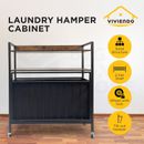 Tilt-Out Laundry Hamper Cabinet Shelf Basket 3-Compartment with Sliding Wheels