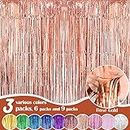 Fachoige 3pack 3.2ft x 6.6ft Metallic Tinsel Foil Fringe Curtains Wedding for Birthday Engagement Bridal Shower Bachelorette Holiday Celebration Party Decorations and Photo Booth Props （Rose Gold ）