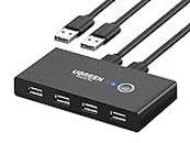 UGREEN USB Switch Selector, 2 Computers Sharing 4 USB Devices USB 2.0 Peripheral Switcher Box Hub for Mouse, Keyboard, Scanner, Printer, PCs with One-Button Swapping and 2 Pack USB A to A Cable