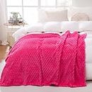 Puncuntex Hot Pink Throw Blanket 90"×90" inches Fuzzy 3D Jacquard Decorative Flannel Fleece Super Soft Plush Cozy Blanket for Couch Sofa Chair Lightweight