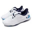 Under Armour Drive Pro Wide UA White Blue Men Spikes Golf Shoes 3026919-101