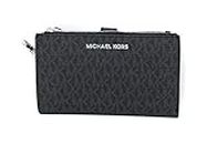 Michael Kors Jet Set Travel Black Leather Logo Large Double Zip Wristlet Wallet