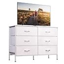 WLIVE Wide Dresser with 6 Drawers, TV Stand for 50" TV, Entertainment Center with Metal Frame, Wooden Top, Fabric Storage Dresser for Bedroom, Hallway, Entryway, White