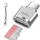 Verilux® Micro SD Card Reader Mini Type C Card Reader TF Card Reader with Keychain USB C to Micro SD SDHC SDXC OTG Memory Card Reader Compatible with Laptops, MacBook, Samsung Galaxy Note 20 - Silver